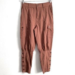 Elegant Tan Buttoned Women's Cargo Pants
